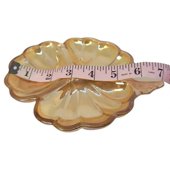 Vintage Jeannette Marigold Carnival Glass Three Leaf Clover Dish - Picture 8 of 8